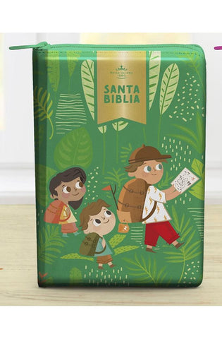 Image of Biblia RVR 1960 Interactiva Para Niños Letra Grande Verde Símil Piel Con Cierre
