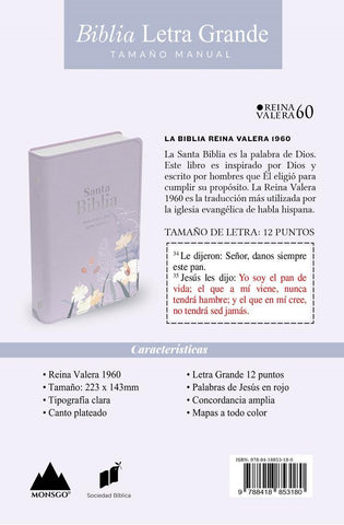 Image of Biblia RVR 1960 Letra Grande Tamaño Manual Símil Piel Lavanda