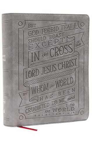 Image of NKJV Journal Reference Edition Bible Verse Art Cover Collection Leathersoft Gray Red Letter Comfort Print: Let Scripture Explain Scripture. Reflect on What You Learn.