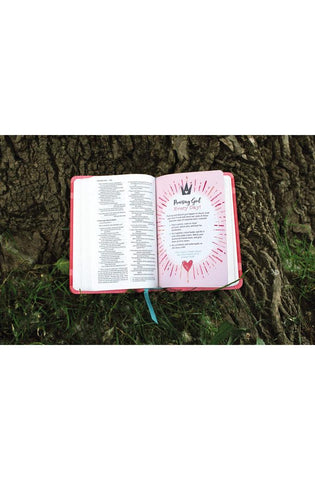Image of NIV, Girls' Ultimate Backpack Bible, Faithgirlz Edition, Compact, Flexcover, Coral, Red Letter, Comfort Print