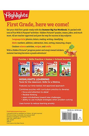 Image of Summer Big Fun Workbook Bridging Grades K & 1: Ready for First Grade at Home, First Grade Summer Workbook with Letters, Reading, Writing, Addition, Subtraction and More (Highlights Summer Learning)