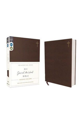 Image of NIV, Journal the Word Bible (Perfect for Note-Taking), Double-Column, Leathersoft, Brown, Red Letter, Comfort Print: Reflect, Take Notes, or Create Art Next to Your Favorite Verses