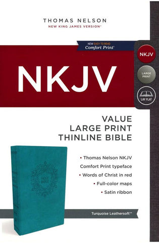 Image of NKJV, Value Thinline Bible, Large Print, Turquoise Leathersoft, Red Letter, Comfort Print: Holy Bible, New King James Version