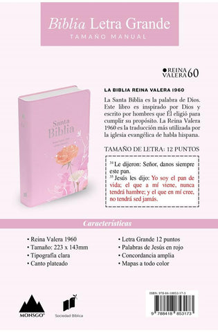 Image of Biblia RVR 1960 Letra Grande Tamaño Manual Símil Piel Rosa
