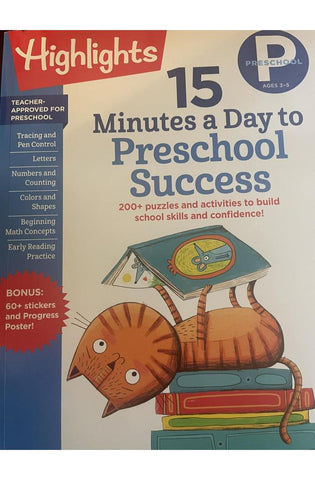 Image of Highlights 15 Minutes a Day to Preschool Success, Ages 3-5, 200+ Puzzles and Activities, Bonus Stickers and Progress Poster