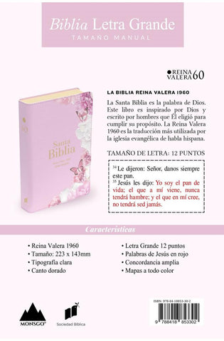 Image of Biblia RVR 1960 Letra Grande Tamaño Manual Símil Piel Rosa Claro
