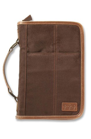 Image of Aviator Bible Cover for Men, Zippered, with Handle, Suede, Brown, Extra Large