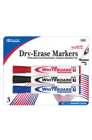 BAZIC Assorted Colors Chisel Tip Dry-Erase Markers (3/Pack)