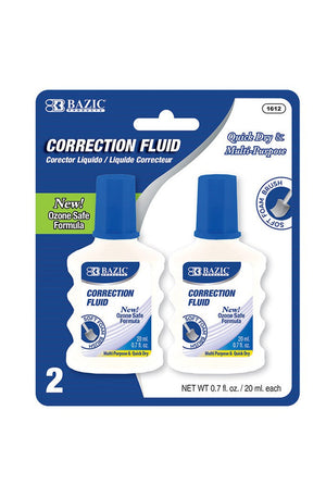 BAZIC 0.7 FL OZ (20 mL) Correction Fluid w/ Foam Brush (2/Pk)