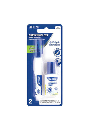 BAZIC Metal Tip Correction Pen & Correction Fluid (2/Pack)