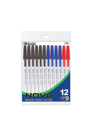 BAZIC Nova Assorted Color Stick Pen (12/Pack)