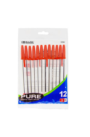 BAZIC Pure Red Stick Pen (12/Pack)