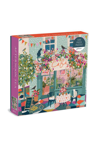 Image of Galison Afternoon Tea Puzzle, 500 Pieces, 20” x 20” - Floral Jigsaw Puzzle with a Beautiful Illustration by Victoria Ball - Thick Sturdy Pieces, Challenging Family Activity, Makes a Great Gift
