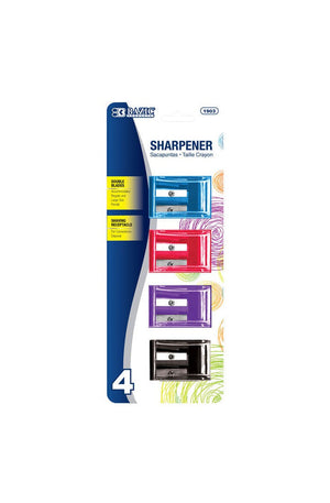 BAZIC Dual Blades Square Sharpener w/ Receptacle (4/Pack)