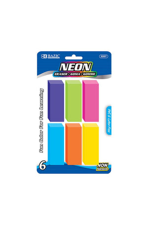 BAZIC Neon Bevel Eraser (6/Pack)