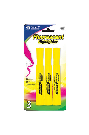 BAZIC Yellow Desk Style Fluorescent Highlighters (3/Pack)