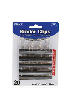 BAZIC Small 3/4 (19mm) Black Binder Clip (20/Pack)"