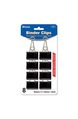 BAZIC Medium 1 1/4 (32mm) Black Binder Clip (8/Pack)"