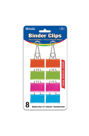 BAZIC Medium 1 1/4 (32mm) Assorted Color Binder Clip (8/Pack)"