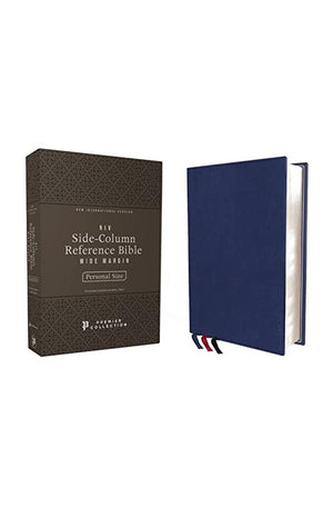 NIV, Side-Column Reference Bible (Deep Study at a Portable Size), Personal Size, Premium Goatskin Leather, Blue, Premier Collection, Art Gilded Edges, Comfort Print