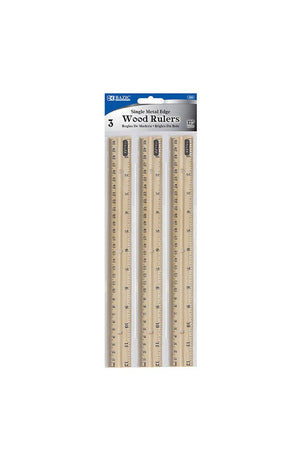 BAZIC 12 (30cm) Wooden Ruler (3/Pack)"