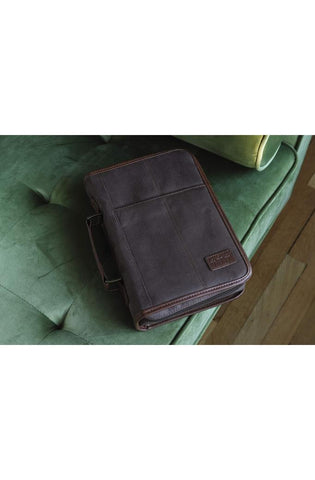 Image of Aviator Bible Cover for Men, Zippered, with Handle, Suede, Brown, Extra Large