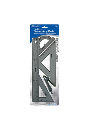 BAZIC 4-Piece Geometry Ruler Combination Sets w/ Compass