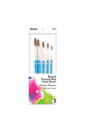 BAZIC Round Natural Hair Paint Brush (5/Pack)