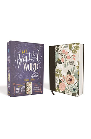 NIV Beautiful Word Bible Updated Edition Peel/Stick Bible Tabs Cloth over Board Floral Red Letter Comfort Print: 600+ Full-Color Illustrated Verses