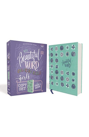 NIV Beautiful Word Coloring Bible for Girls Pencil/Sticker Gift Set Updated Leathersoft over Board Teal Comfort Print: 600+ Verses to Color