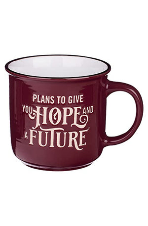 Ceramic Camper Coffee and Tea Mug for Men and Women 13 oz Burgundy Inspirational Bible Verse Mug - Hope and a Future - Jeremiah 29:11 Microwave and Dishwasher Safe Mug