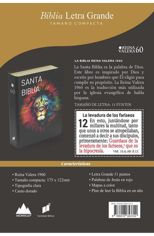 Image of Biblia RVR 1960 Compacta Letra Grande 11 puntos Símil Piel Negro León Colores