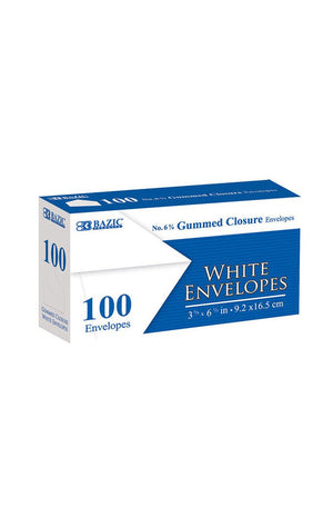 BAZIC #6 3/4 White Envelopes w/ Gummed Closure (100/Pack)