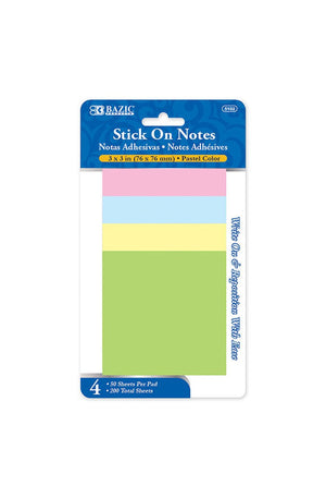 BAZIC 50 Ct. 3 X 3" Stick On Notes (4/Pack)"