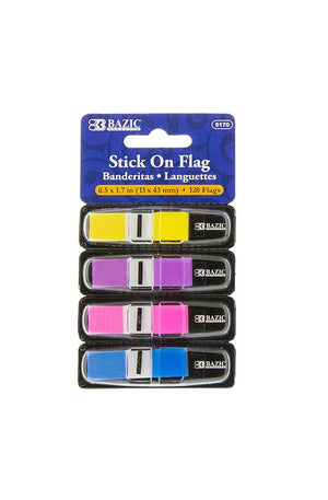 BAZIC 30 Ct. 0.5 x 1.7" Neon Color Coding Flags w/ Dispenser (4/Pack)"