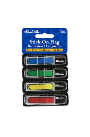 BAZIC 25 Ct. 0.5 x 1.7" Neon Color Printed Arrow Flags w/ Dispenser (4/Pack)"