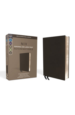 NIV Personal Size Reference Bible Large Print Premium Leather Calfskin Black Red Letter Comfort Print