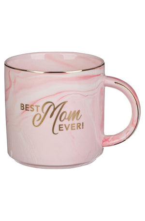 With Love Coffee Mug Best Mom Ever! Pink Marble Swirl Gold Lettering and Rim Accents Inspirational Coffee/Tea Cup for Her Birthday, Mother's Day, Anniversary, All Occasion, Ceramic