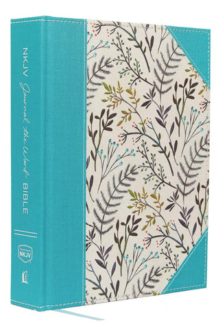 Image of NKJV, Journal the Word Bible, Large Print, Cloth over Board, Blue Floral, Red Letter: Reflect, Journal, or Create Art Next to Your Favorite Verses