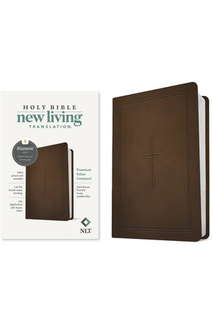 NLT Premium Value Compact Bible Filament-Enabled Edition (LeatherLike Dark Brown Framed Cross)