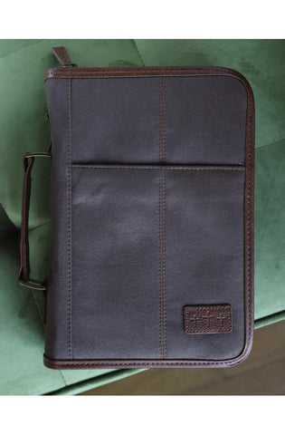 Image of Aviator Bible Cover for Men, Zippered, with Handle, Suede, Brown, Extra Large
