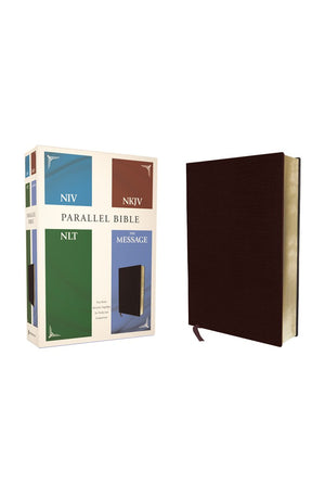 NIV NKJV NLT The Message (Contemporary Comparative) Parallel Bible Bonded Leather Burgundy