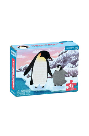 Mudpuppy Emperor Penguin Mini Puzzle, 48 Pieces, 8” x 5.75” - Perfect Family Puzzle for Ages 4+ - Jigsaw Puzzle Featuring a Colorful Illustration of Penguins, Informational Insert Included