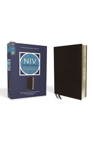 NIV Study Bible Fully Revised Edition (Study Deeply. Believe Wholeheartedly.) Bonded Leather Black Red Letter Comfort Print