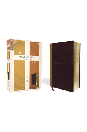 KJV Amplified Parallel Bible Large Print Leathersoft Tan/Burgundy Red Letter: Two Bible Versions Together for Study and Comparison