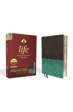 NIV Life Application Study Bible Third Edition Personal Size Leathersoft Gray/Teal Red Letter