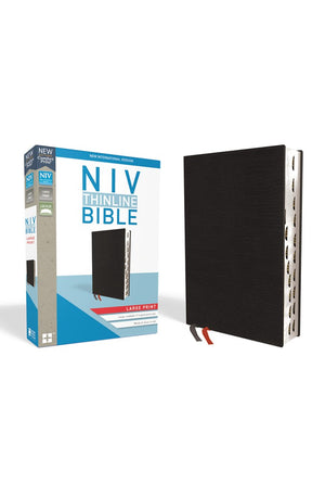NIV Thinline Bible Large Print Bonded Leather Black Red Letter Thumb Indexed Comfort Print