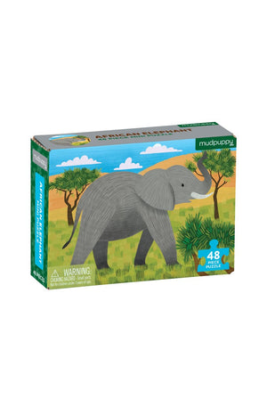 Mudpuppy African Elephant Mini Puzzle, 48 Pieces, 8” x 5.75” - Perfect Family Puzzle for Ages 4+ - Jigsaw Puzzle Featuring a Colorful Illustration of an African Elephant, Informational Insert Included