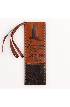 Brown Faux Leather Bookmark | On Wings Like Eagles - Isaiah 40:31 Bible Verse Inspirational Bookmark for Men and Women w/Satin Ribbon Tassel