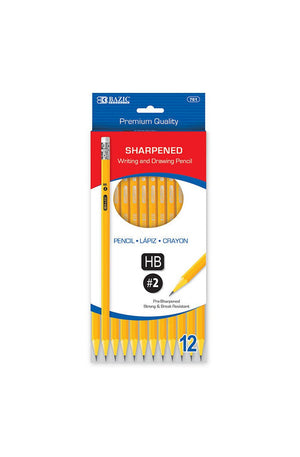 BAZIC Pre-Sharpened #2 Premium Yellow Pencil (12/Pack)